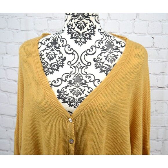 URBAN OUTFITTERS Mustard Yellow Courtney Crop Waffle Knit Thermal Cardigan SMALL - Picture 3 of 6